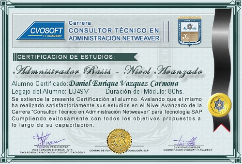 Certificaci�n de estudios en Carrera Consultor SAP BASIS NetWeaver Nivel Avanzado
