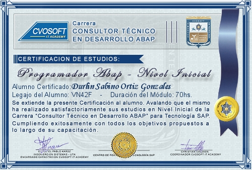 Certificación de estudios en Carrera Consultor ABAP Nivel Inicial