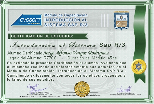 Certificaci�n de estudios en Curso Introducci�n SAP