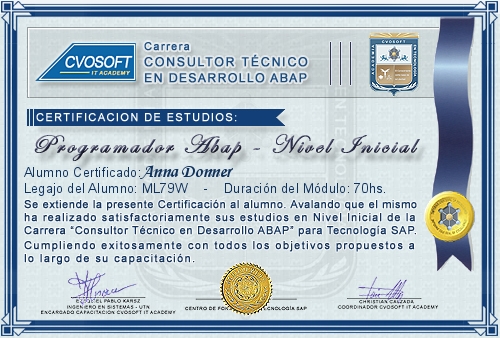 Certificaci�n de estudios en Carrera Consultor ABAP Nivel Inicial