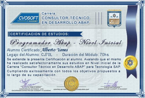 Certificaci�n de estudios en Curso SAP ABAP