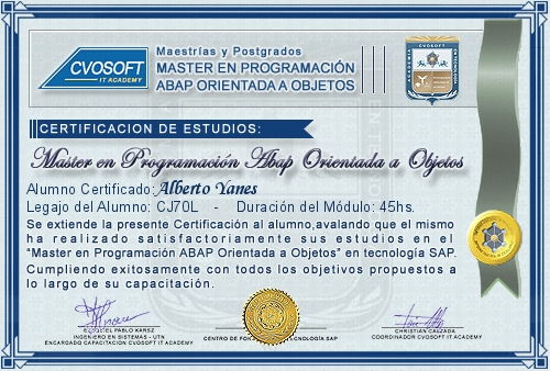 Certificaci�n de estudios en Master ABAP Orientado a Objetos