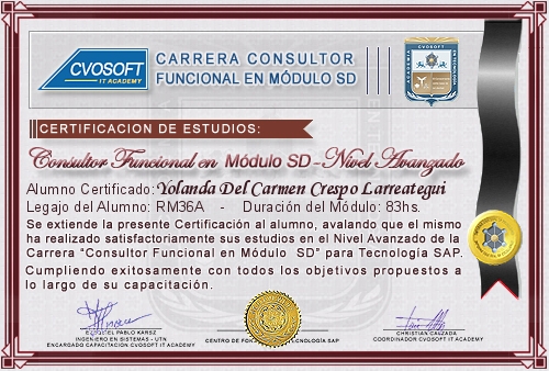 Certificaci�n de estudios en Carrera Consultor SAP SD Nivel Avanzado