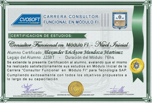 Certificación de estudios en Carrera Consultor SAP FI Nivel Inicial
