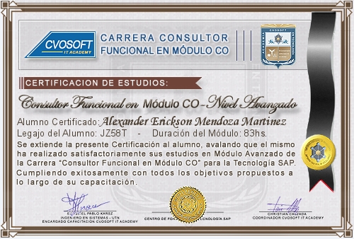 Certificación de estudios en Carrera Consultor SAP CO Nivel Avanzado