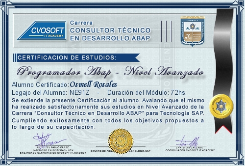 Certificación de estudios en Carrera Consultor ABAP Nivel Avanzado