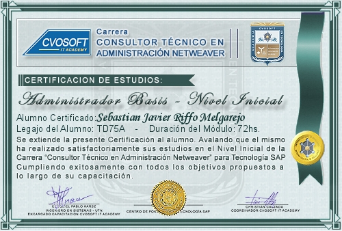 Certificaci�n de estudios en Carrera Consultor SAP BASIS NetWeaver Nivel Inicial