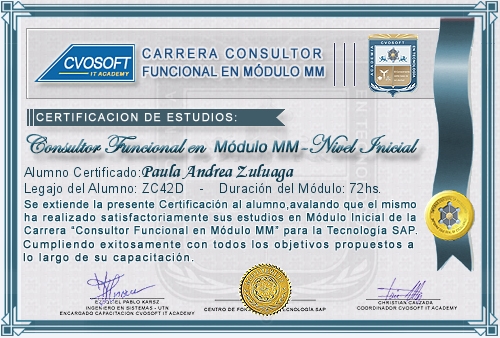 Certificación de estudios en Carrera Consultor SAP MM Nivel Inicial