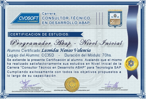 Certificaci�n de estudios en Carrera Consultor ABAP Nivel Inicial