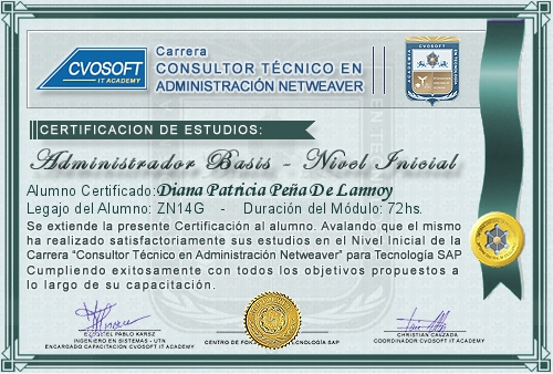 Certificación de estudios en Carrera Consultor SAP BASIS NetWeaver Nivel Inicial
