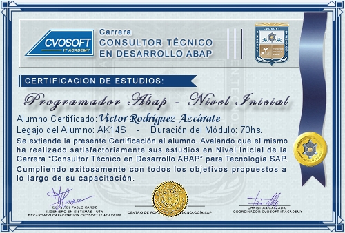 Certificación de estudios en Carrera Consultor ABAP Nivel Inicial