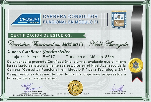 Certificación de estudios en Carrera Consultor SAP FI Nivel Avanzado
