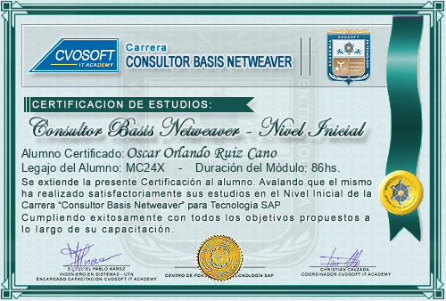 Certificación de estudios en Carrera Consultor SAP BASIS NetWeaver Nivel Inicial