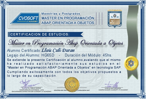 Certificación de estudios en Master ABAP Orientado a Objetos