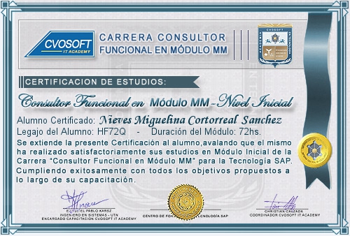 Certificación de estudios en Consultor Funcional Módulo MM Nivel Inicial