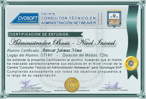 Certificaci�n de estudios en Carrera Consultor SAP BASIS NetWeaver Nivel Inicial