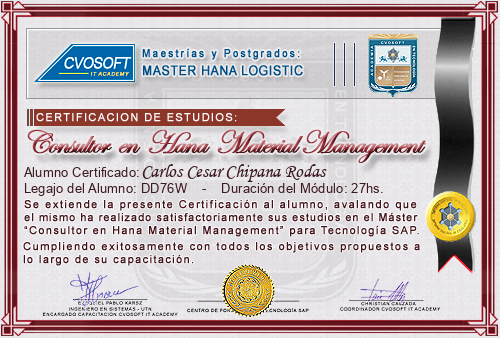 Certificación de estudios en Master Material Management for SAP S/4HANA LOGISTIC