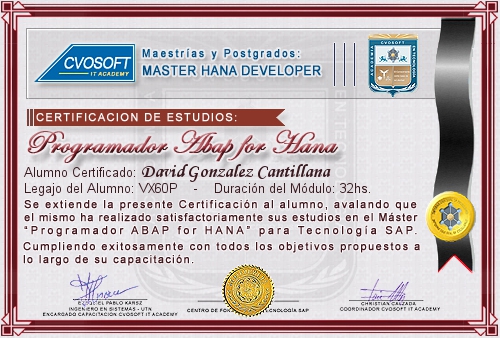 Certificaci�n de estudios en Master ABAP for HANA