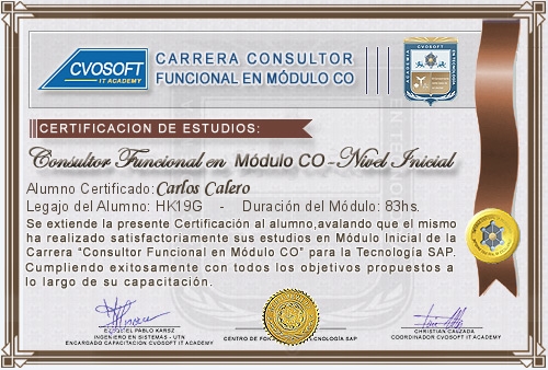 Certificación de estudios en Carrera Consultor SAP CO Nivel Inicial