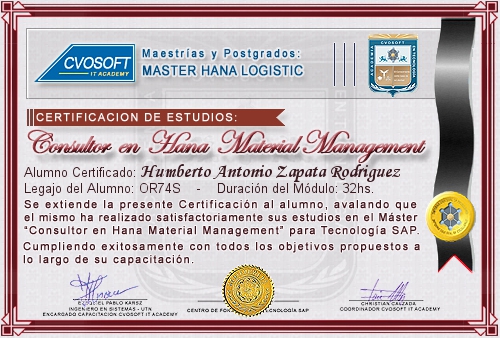Certificación de estudios en Master Material Management for SAP S/4HANA LOGISTIC