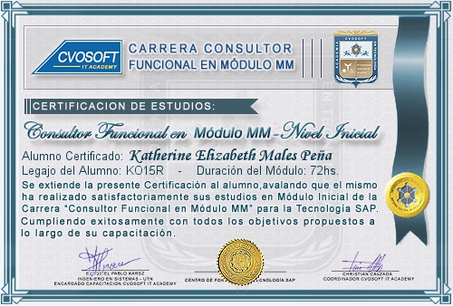 Certificaci�n de estudios en Carrera Consultor SAP MM Nivel Inicial