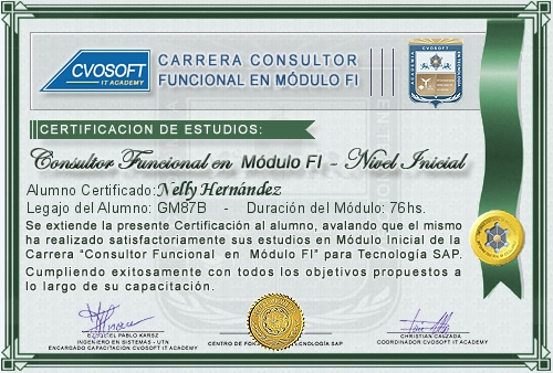 Certificaci�n de estudios en Carrera Consultor SAP FI Nivel Inicial