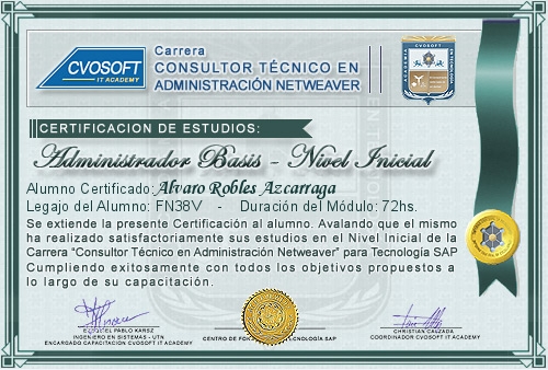 Certificación de estudios en Carrera Consultor SAP BASIS NetWeaver Nivel Inicial