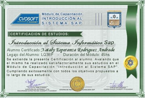 Certificación de estudios en Curso Introducción SAP
