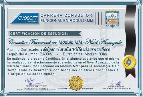 Certificación de estudios en Carrera Consultor SAP MM Nivel Avanzado