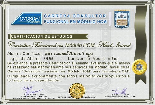 Certificación de estudios en Carrera Consultor SAP HCM Nivel Inicial