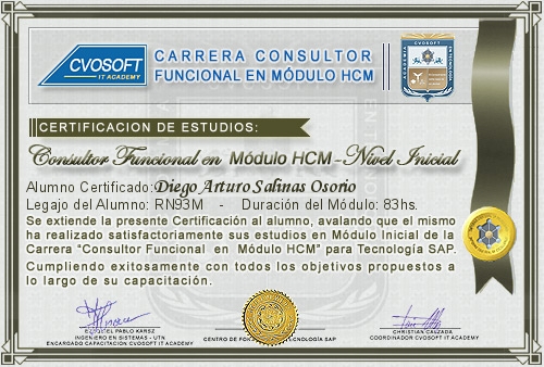 Certificación de estudios en Consultor Funcional Módulo HCM Nivel Inicial