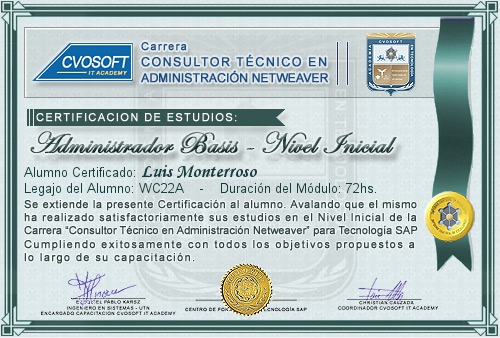 Certificación de estudios en Carrera Consultor SAP BASIS NetWeaver Nivel Inicial