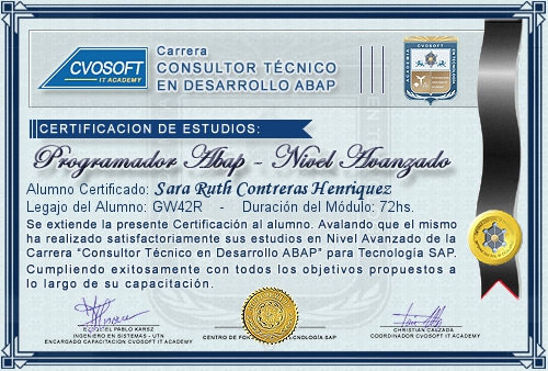 Certificaci�n de estudios en Carrera Consultor ABAP Nivel Avanzado
