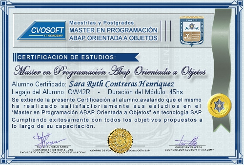 Certificaci�n de estudios en Master ABAP Orientado a Objetos