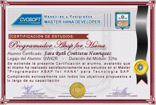 Certificaci�n de estudios en Master ABAP for HANA