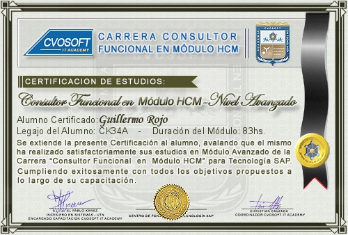 Certificación de estudios en Consultor Funcional Módulo HCM Nivel Avanzado