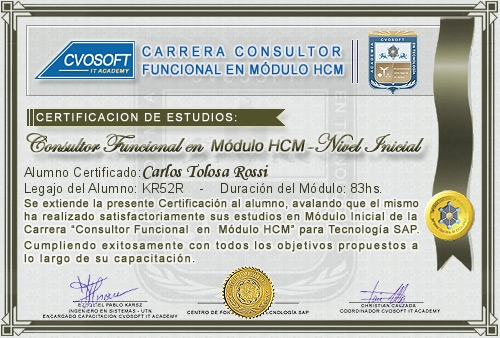 Certificación de estudios en Consultor Funcional Módulo HCM Nivel Inicial