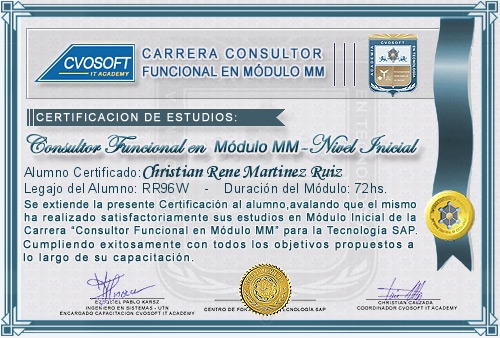 Certificaci�n de estudios en Carrera Consultor SAP MM Nivel Inicial