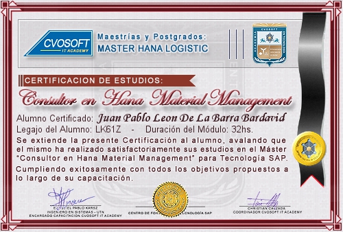 Certificación de estudios en Master Material Management for SAP S/4HANA LOGISTIC