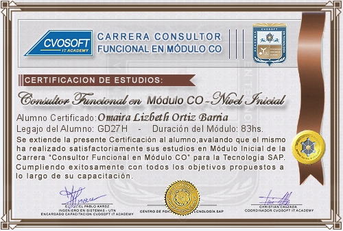 Certificación de estudios en Carrera Consultor SAP CO Nivel Inicial