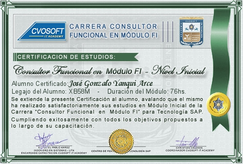 Certificación de estudios en Carrera Consultor SAP FI Nivel Inicial