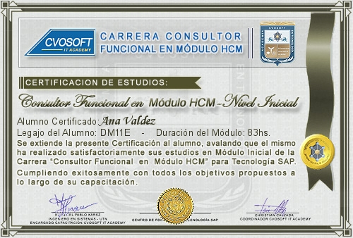 Certificación de estudios en Carrera Consultor SAP HCM Nivel Inicial