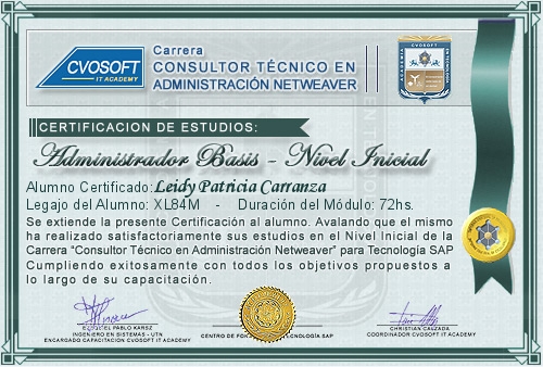 Certificación de estudios en Carrera Consultor SAP BASIS NetWeaver Nivel Inicial