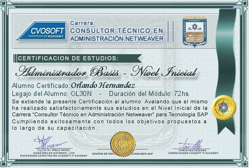 Certificación de estudios en Carrera Consultor SAP BASIS NetWeaver Nivel Inicial