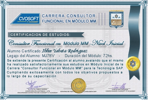 Certificación de estudios en Carrera Consultor SAP MM Nivel Inicial