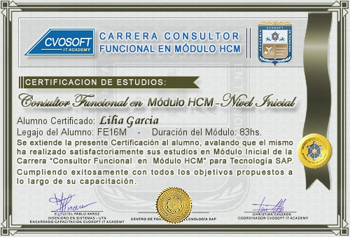Certificación de estudios en Carrera Consultor SAP HCM Nivel Inicial