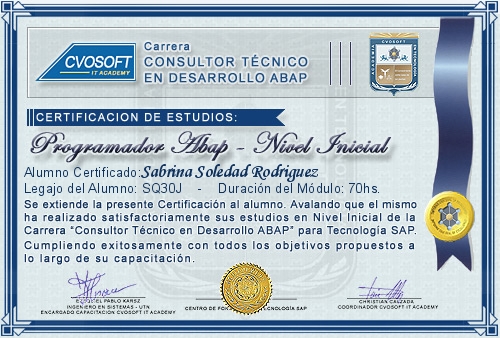 Certificaci�n de estudios en Carrera Consultor ABAP Nivel Inicial