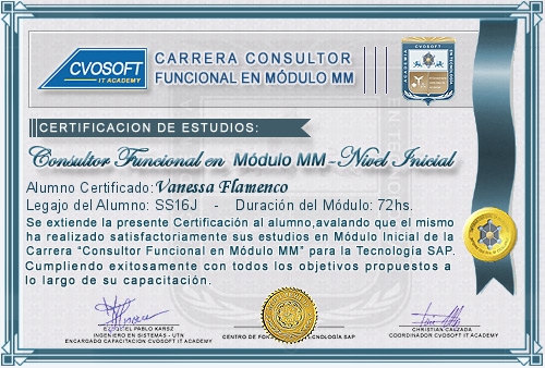 Certificaci�n de estudios en Curso SAP MM