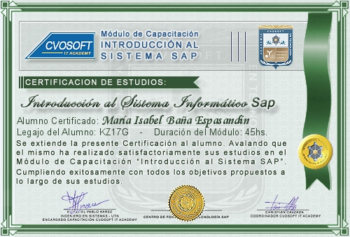 Certificación de estudios en Curso Introducción SAP