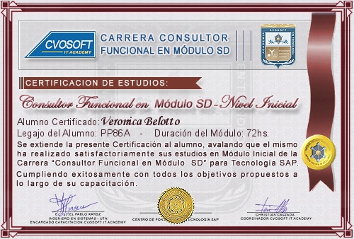 Certificaci�n de estudios en Carrera Consultor SAP SD Nivel Inicial